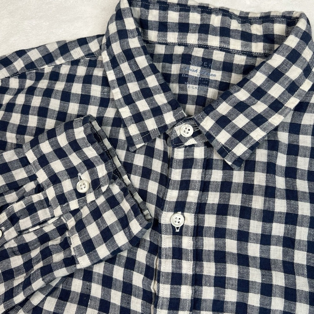 J Crew Shirt Mens XL Blue Gingham Check Baird McNutt Irish Linen Slim Nice!
